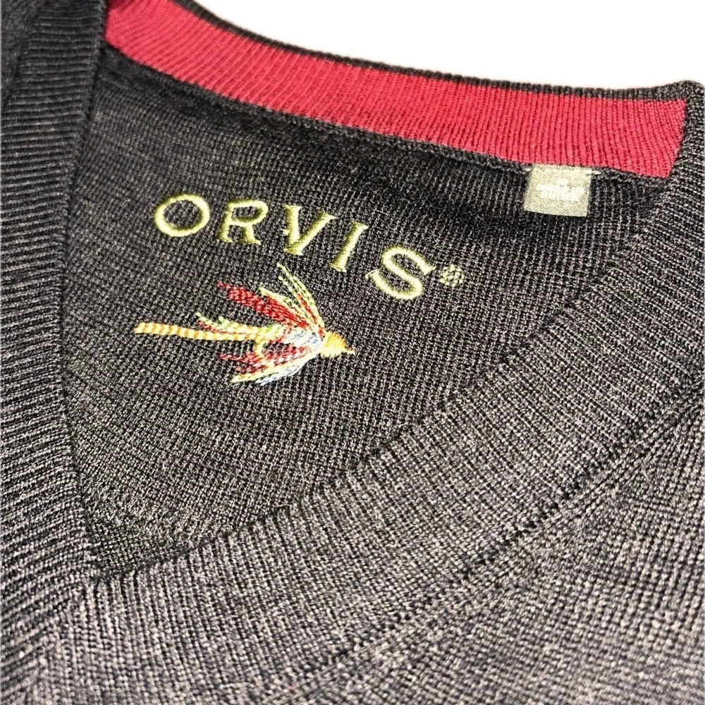 Orvis Men's Black Merino Wool V-Neck Quiet Luxury Classic Sweater Shirt M